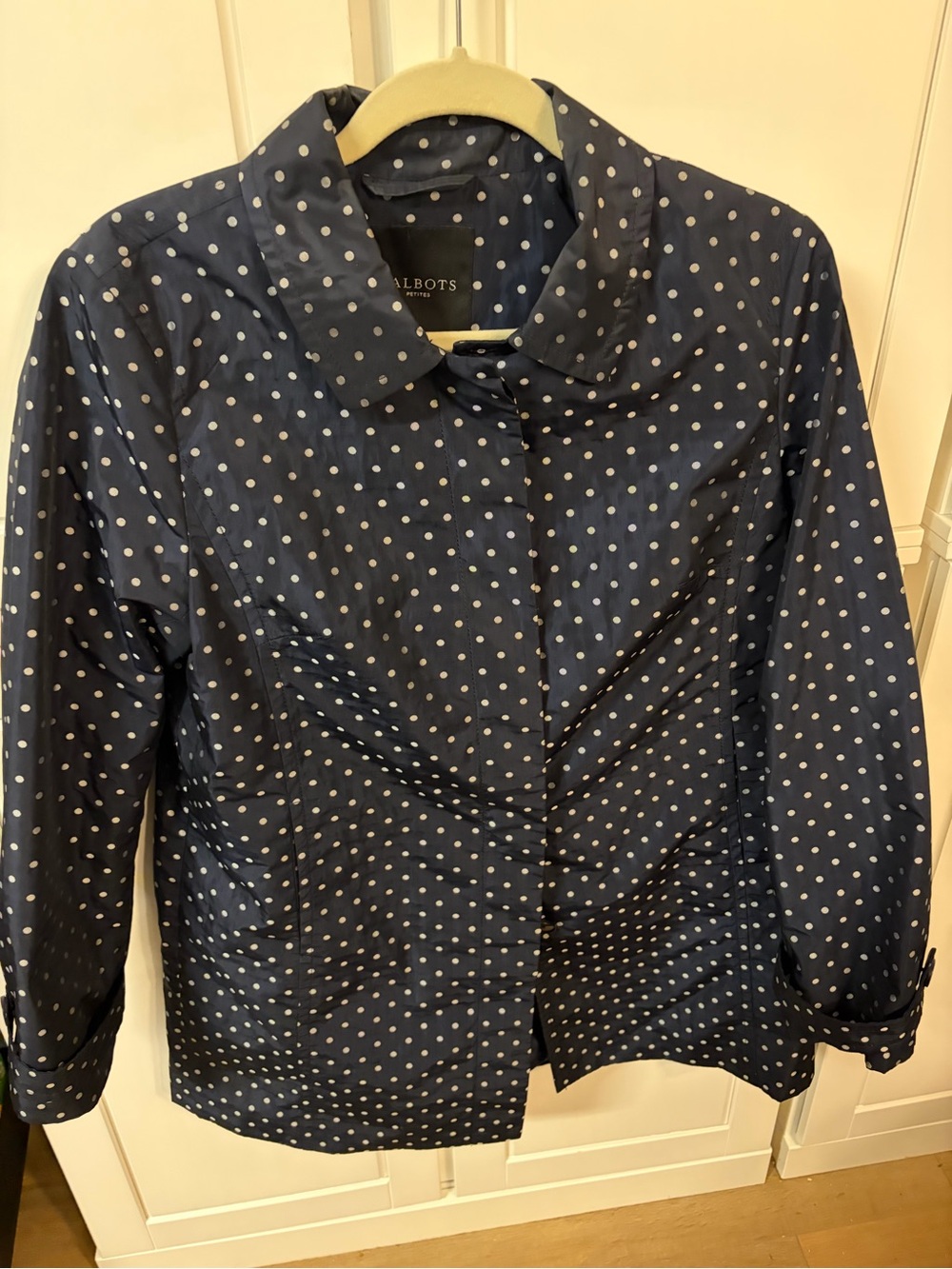 Talbots Navy Polka Dot Trench Coat